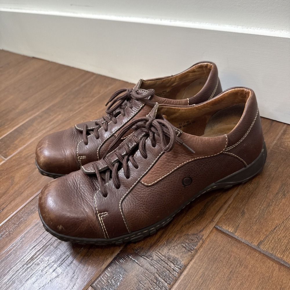 Born Leather Oxford Loafer Lace Up Shoes Men's 12 Brown Comfort Casual Workwear